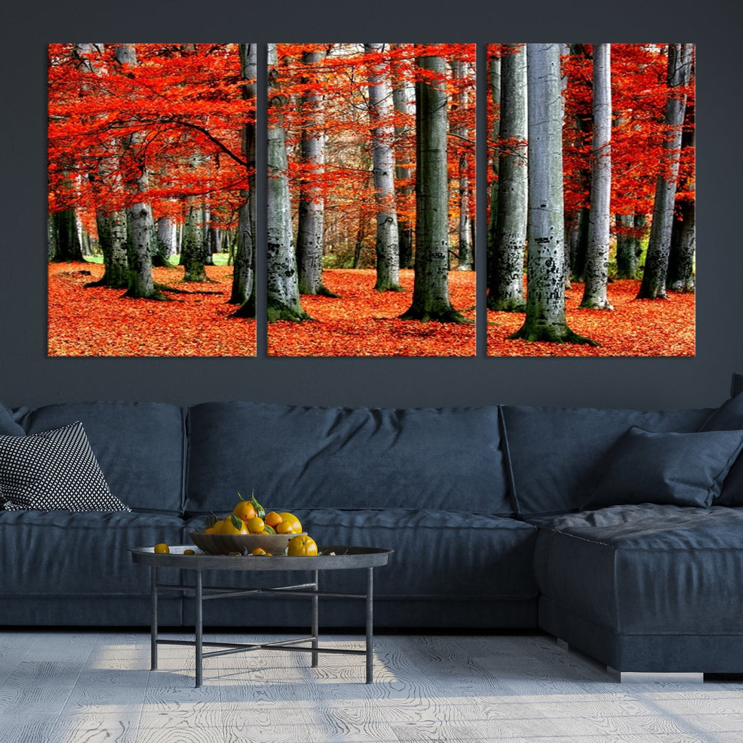 Red Tree Autumn Landscape Fall Scenery Giclee Canvas Extra Large Wall Art Print