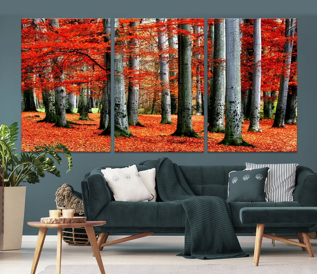 Red Tree Autumn Landscape Fall Scenery Giclee Canvas Extra Large Wall Art Print