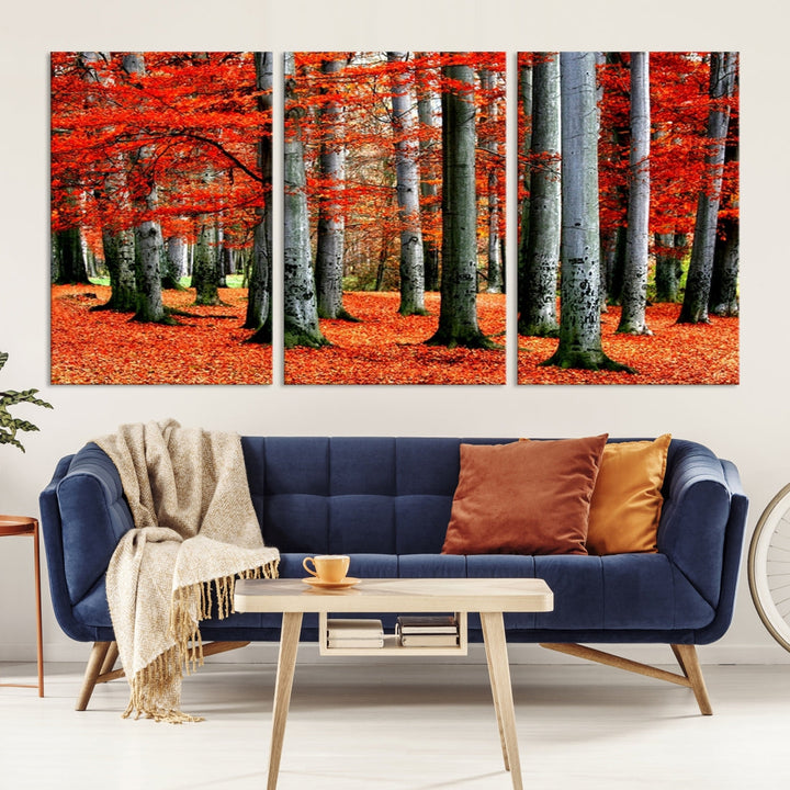 Red Tree Autumn Landscape Fall Scenery Giclee Canvas Extra Large Wall Art Print