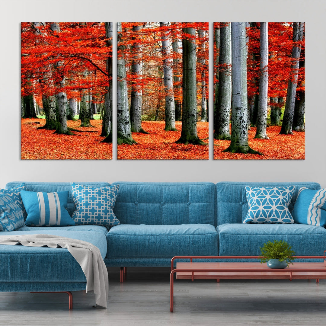 Red Tree Autumn Landscape Fall Scenery Giclee Canvas Extra Large Wall Art Print