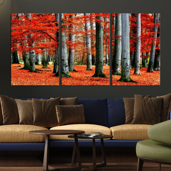 Red Tree Autumn Landscape Fall Scenery Giclee Canvas Extra Large Wall Art Print