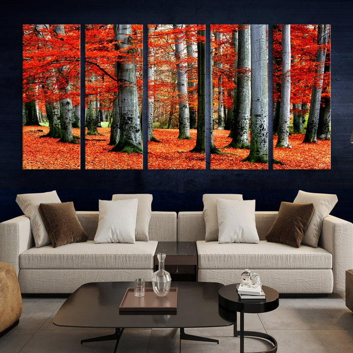 Red Tree Autumn Landscape Fall Scenery Giclee Canvas Extra Large Wall Art Print