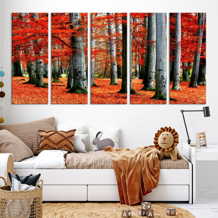 Red Tree Autumn Landscape Fall Scenery Giclee Canvas Extra Large Wall Art Print