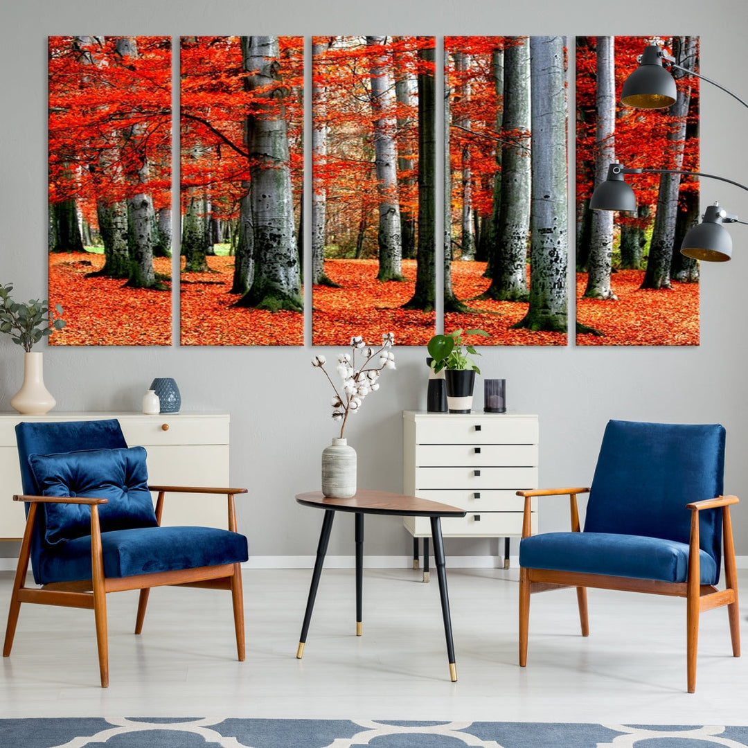 Red Tree Autumn Landscape Fall Scenery Giclee Canvas Extra Large Wall Art Print