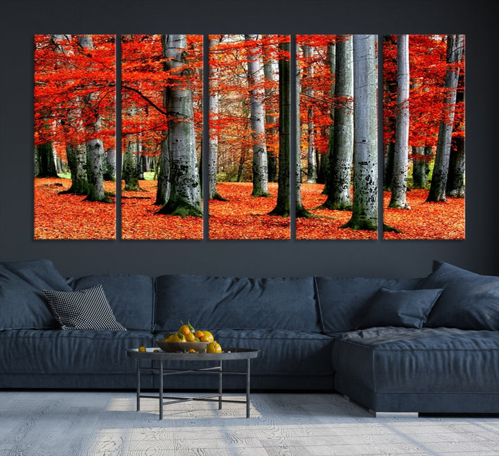 Red Tree Autumn Landscape Fall Scenery Giclee Canvas Extra Large Wall Art Print