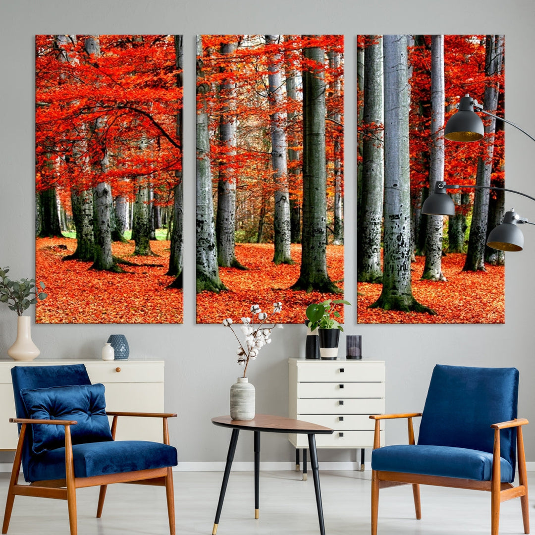 Red Tree Autumn Landscape Fall Scenery Giclee Canvas Extra Large Wall Art Print