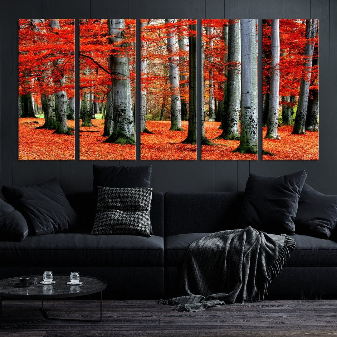 Red Tree Autumn Landscape Fall Scenery Giclee Canvas Extra Large Wall Art Print