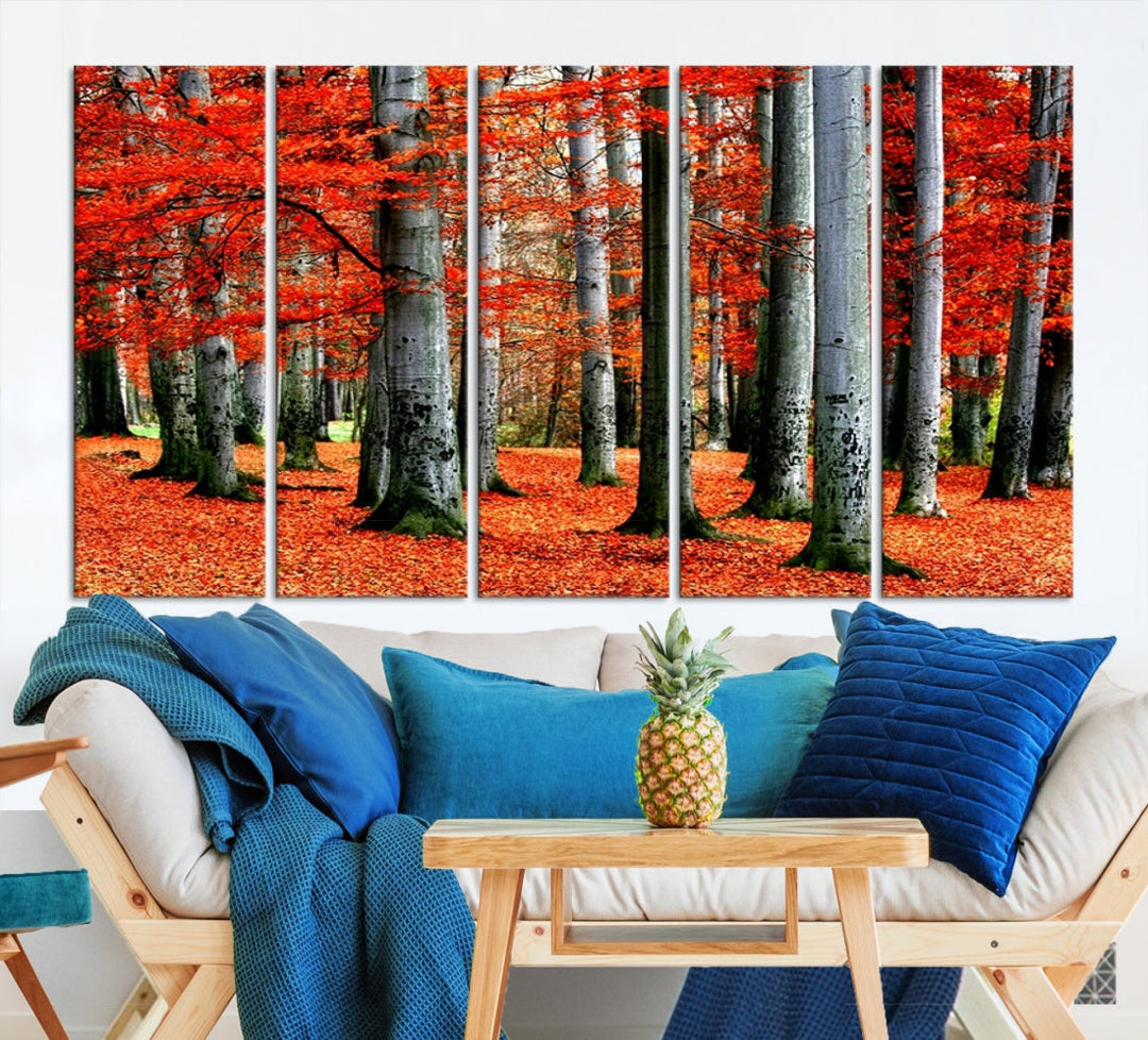 Red Tree Autumn Landscape Fall Scenery Giclee Canvas Extra Large Wall Art Print