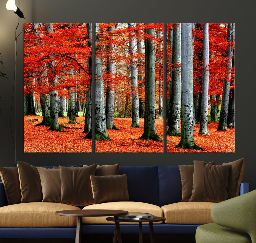 Red Tree Autumn Landscape Fall Scenery Giclee Canvas Extra Large Wall Art Print