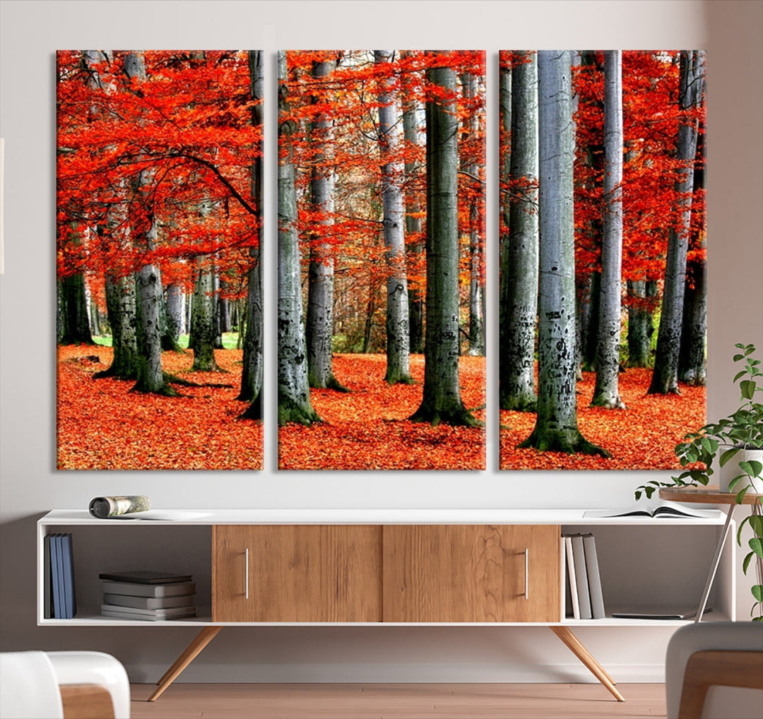 Red Tree Autumn Landscape Fall Scenery Giclee Canvas Extra Large Wall Art Print