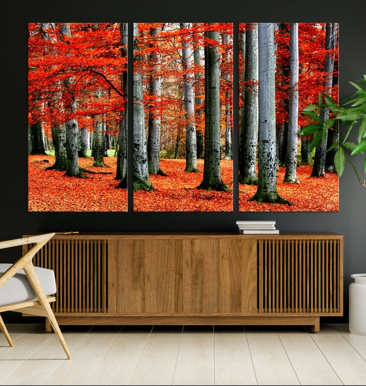 Red Tree Autumn Landscape Fall Scenery Giclee Canvas Extra Large Wall Art Print