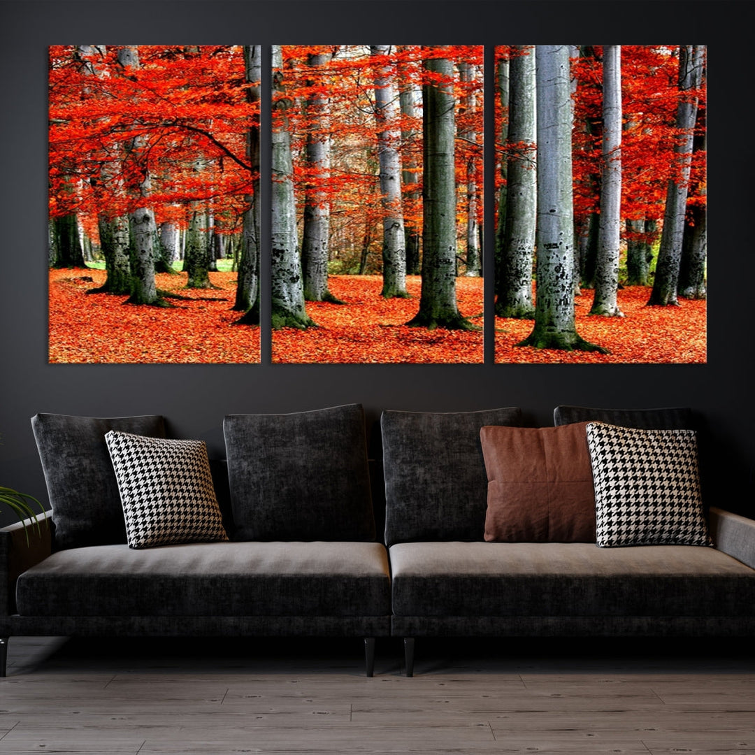 Red Tree Autumn Landscape Fall Scenery Giclee Canvas Extra Large Wall Art Print