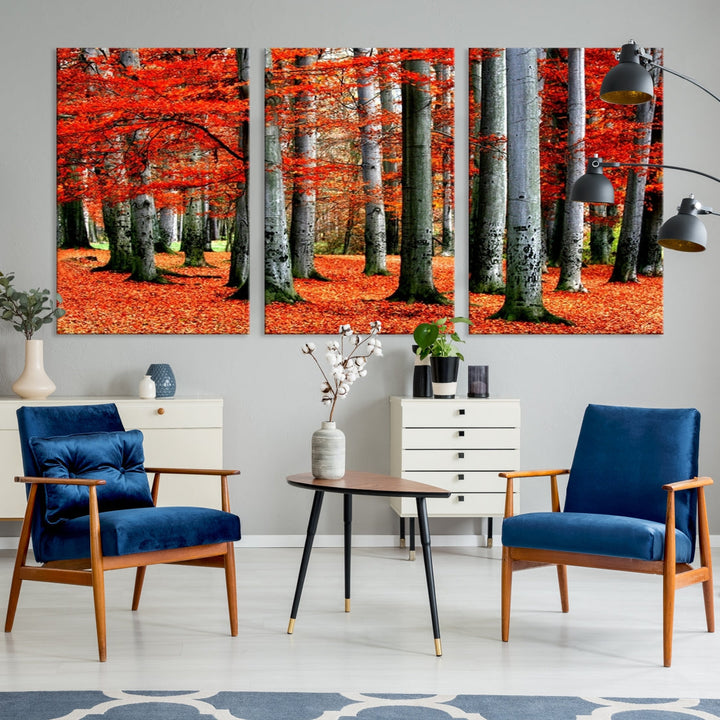 Red Tree Autumn Landscape Fall Scenery Giclee Canvas Extra Large Wall Art Print