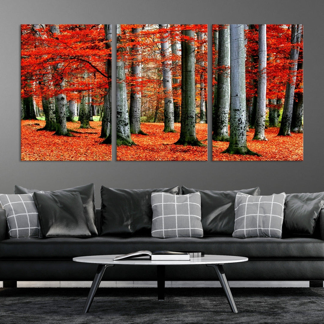 Red Tree Autumn Landscape Fall Scenery Giclee Canvas Extra Large Wall Art Print