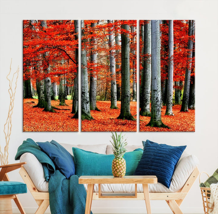 Red Tree Autumn Landscape Fall Scenery Giclee Canvas Extra Large Wall Art Print