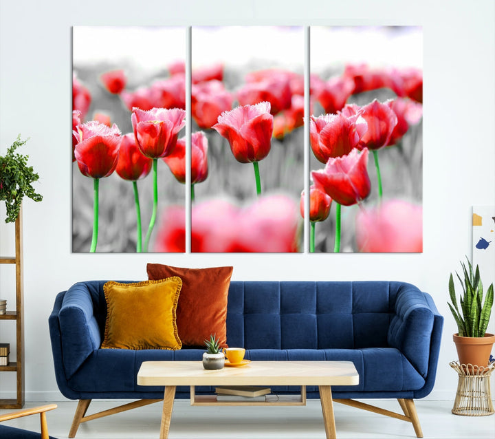 Red Tulip Flowers Canvas Wall Art Print Floral Canvas Art Tulips Print