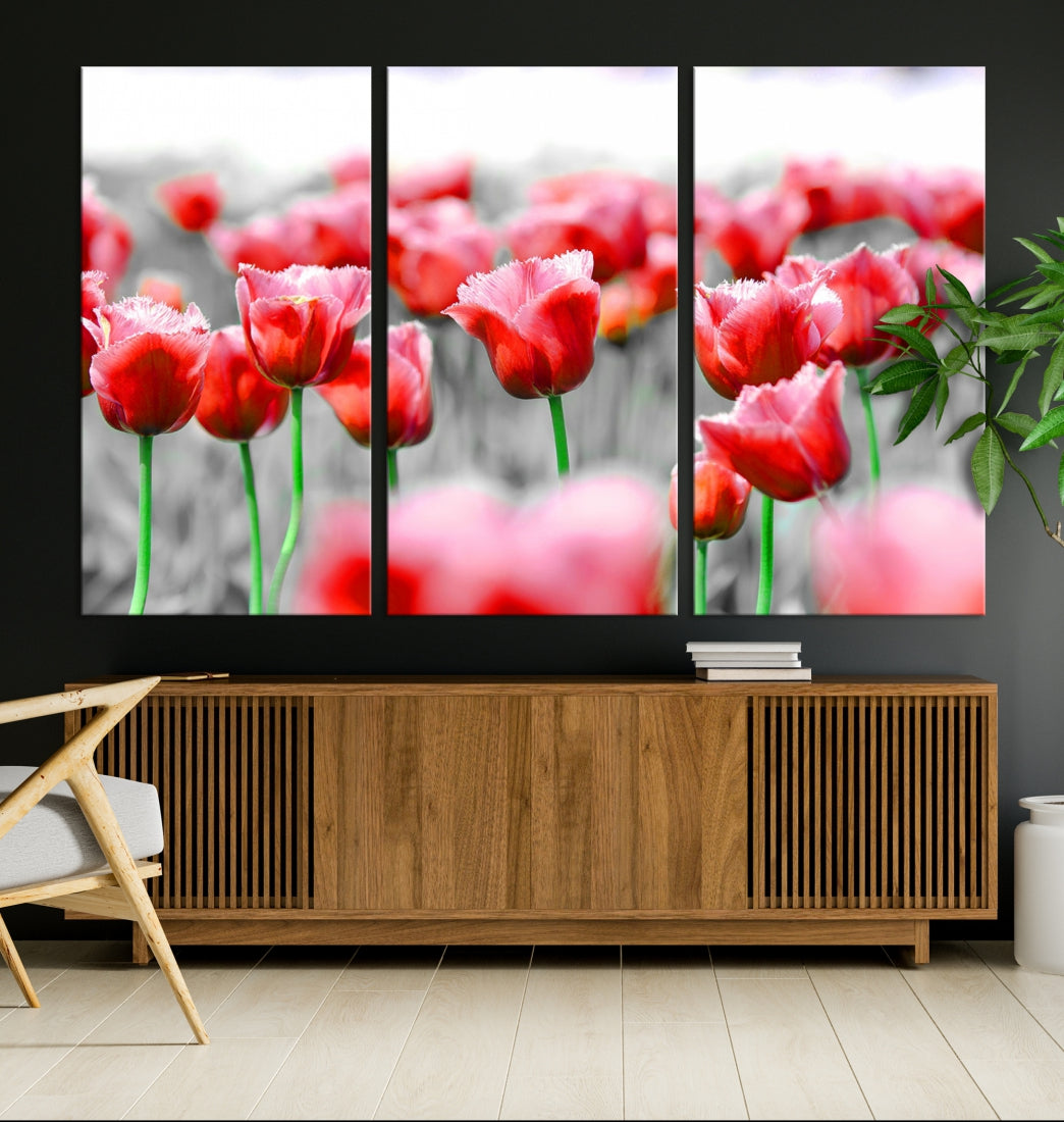 Red Tulip Flowers Canvas Wall Art Print Floral Canvas Art Tulips Print