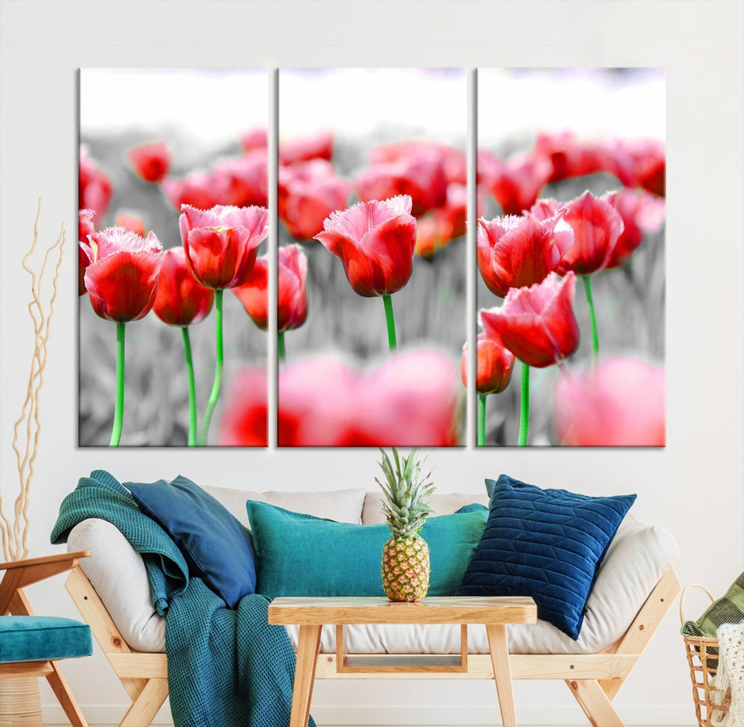 Red Tulip Flowers Canvas Wall Art Print Floral Canvas Art Tulips Print