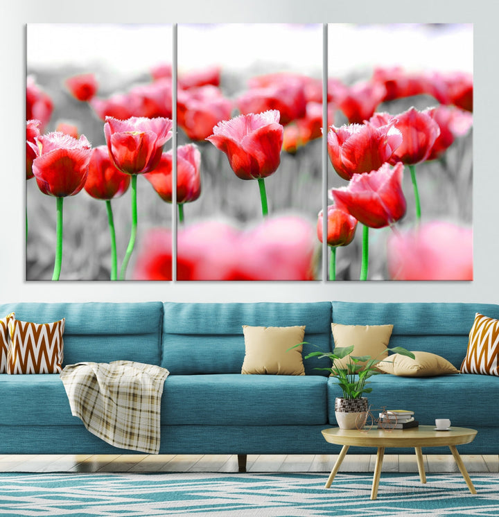 Red Tulip Flowers Canvas Wall Art Print Floral Canvas Art Tulips Print