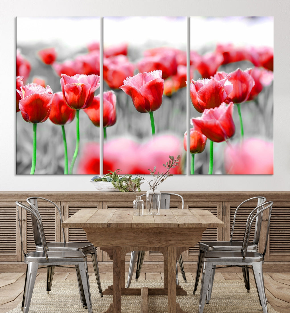 Red Tulip Flowers Canvas Wall Art Print Floral Canvas Art Tulips Print