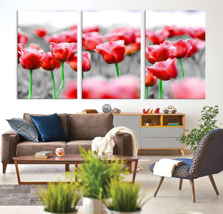 Red Tulip Flowers Canvas Wall Art Print Floral Canvas Art Tulips Print