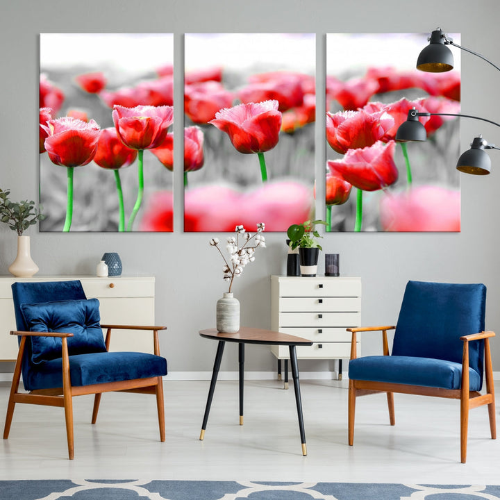 Red Tulip Flowers Canvas Wall Art Print Floral Canvas Art Tulips Print