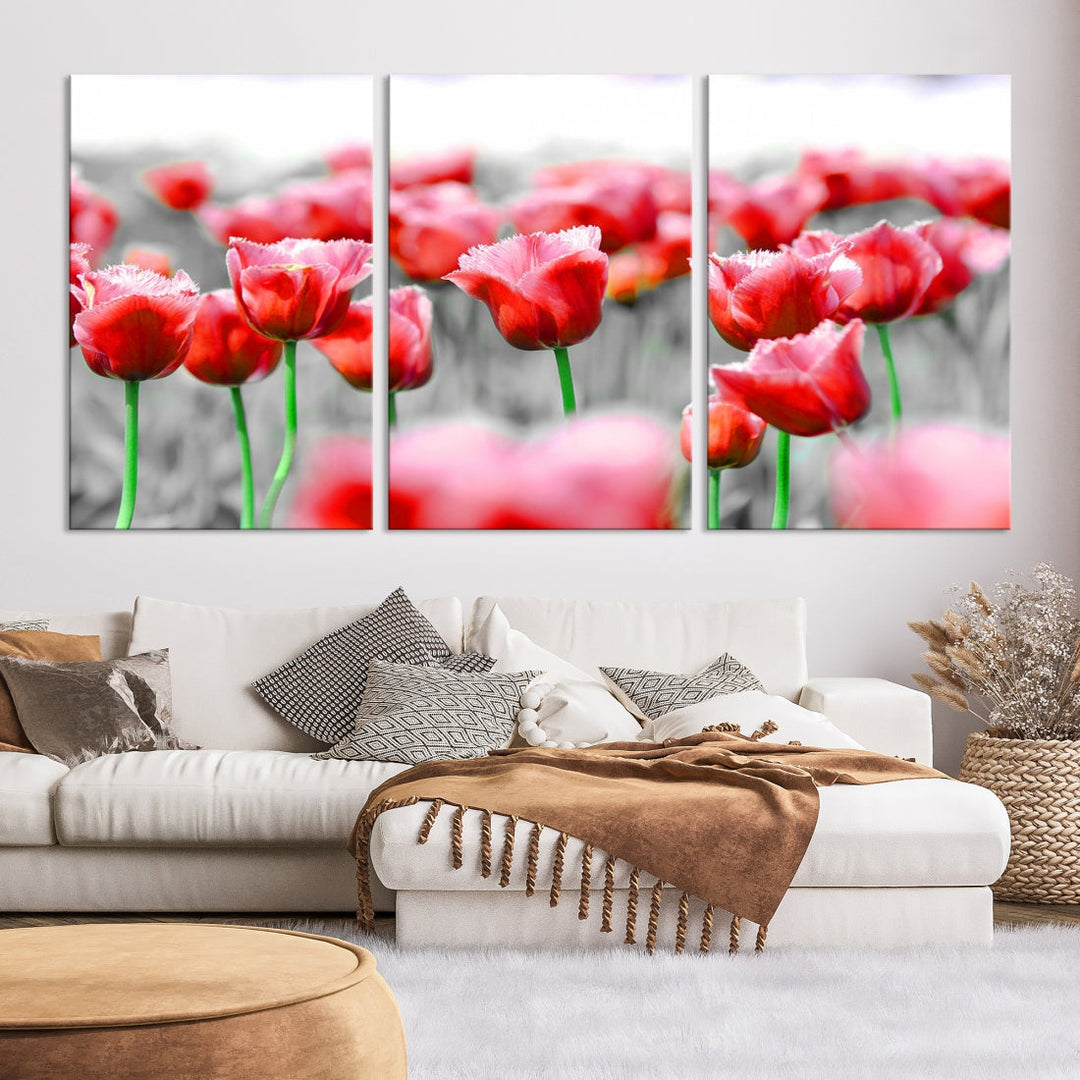 Red Tulip Flowers Canvas Wall Art Print Floral Canvas Art Tulips Print