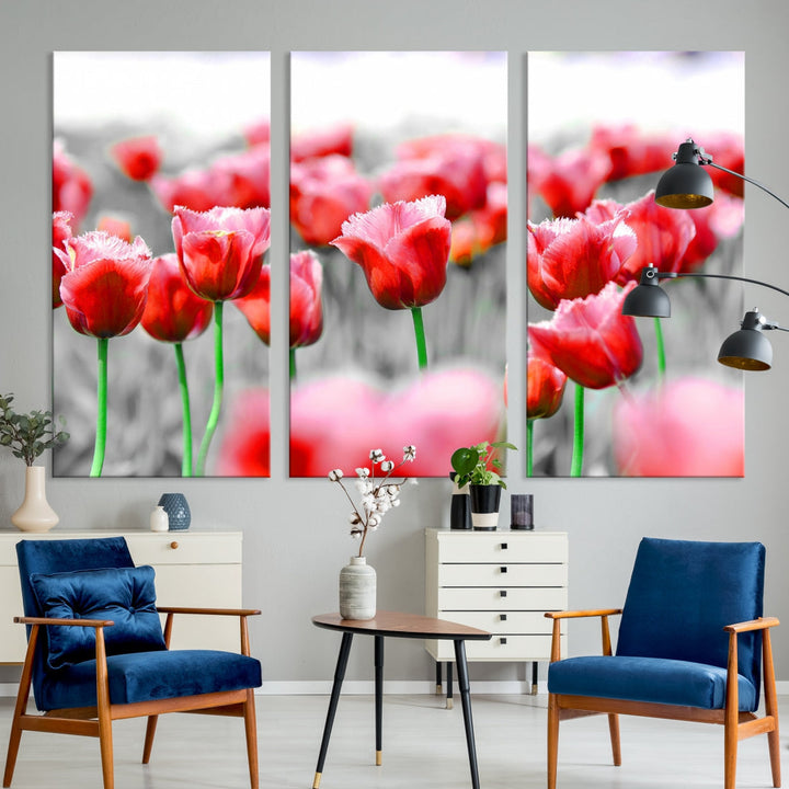 Red Tulip Flowers Canvas Wall Art Print Floral Canvas Art Tulips Print