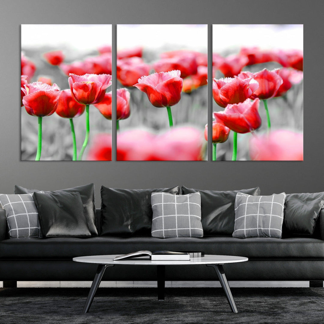 Red Tulip Flowers Canvas Wall Art Print Floral Canvas Art Tulips Print