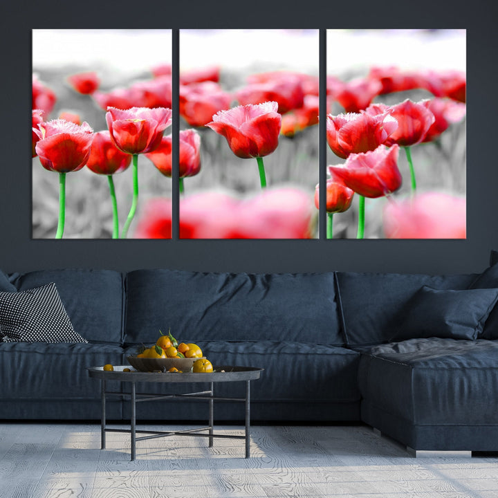 Red Tulip Flowers Canvas Wall Art Print Floral Canvas Art Tulips Print