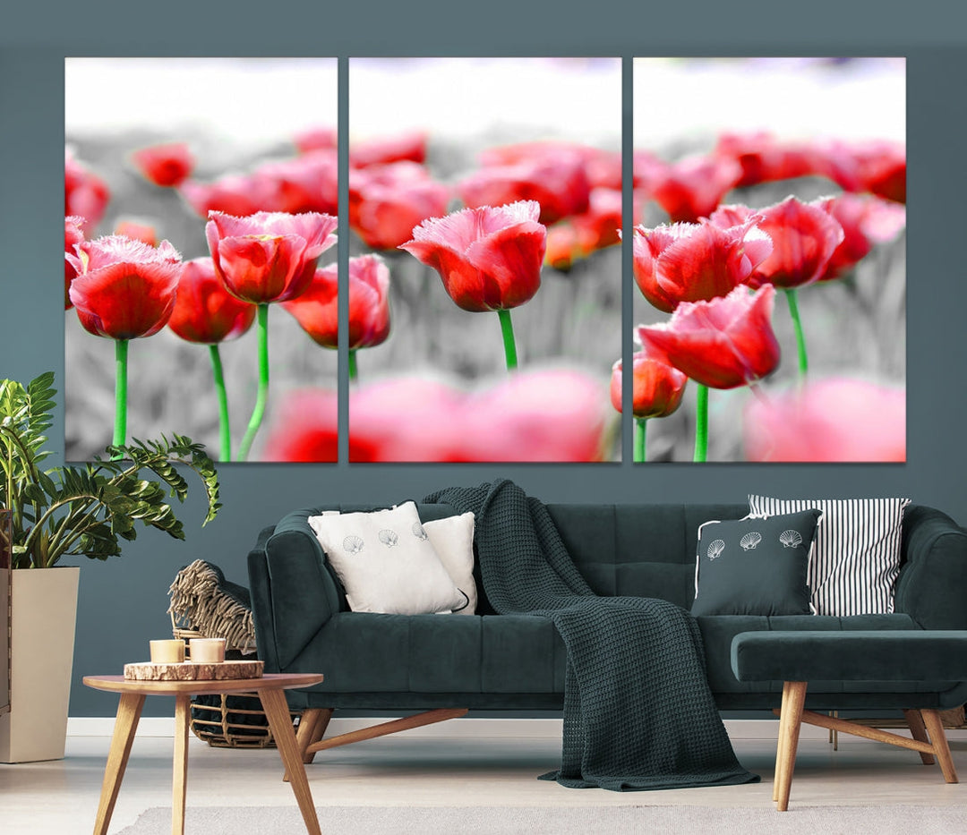 Red Tulip Flowers Canvas Wall Art Print Floral Canvas Art Tulips Print