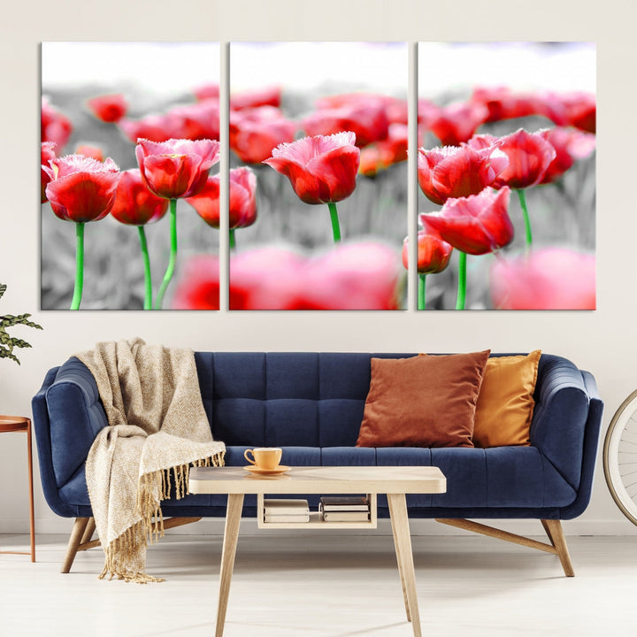 Red Tulip Flowers Canvas Wall Art Print Floral Canvas Art Tulips Print