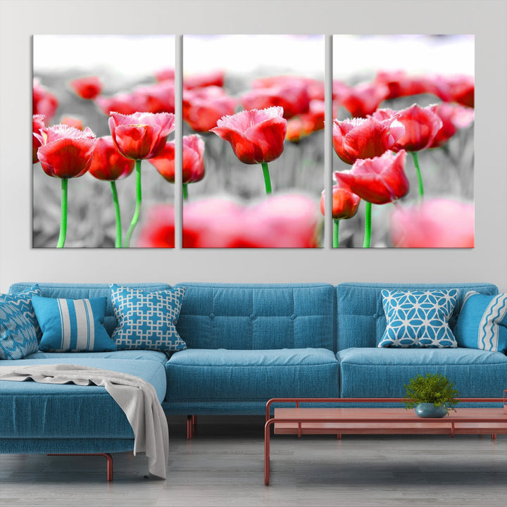 Red Tulip Flowers Canvas Wall Art Print Floral Canvas Art Tulips Print