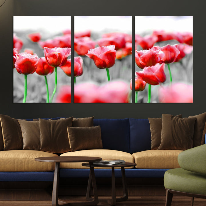 Red Tulip Flowers Canvas Wall Art Print Floral Canvas Art Tulips Print