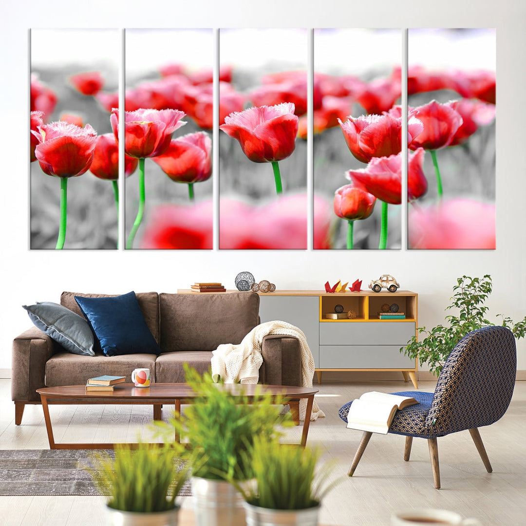 Red Tulip Flowers Canvas Wall Art Print Floral Canvas Art Tulips Print