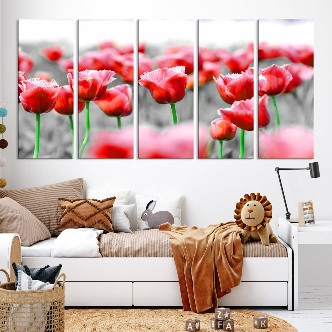 Red Tulip Flowers Canvas Wall Art Print Floral Canvas Art Tulips Print