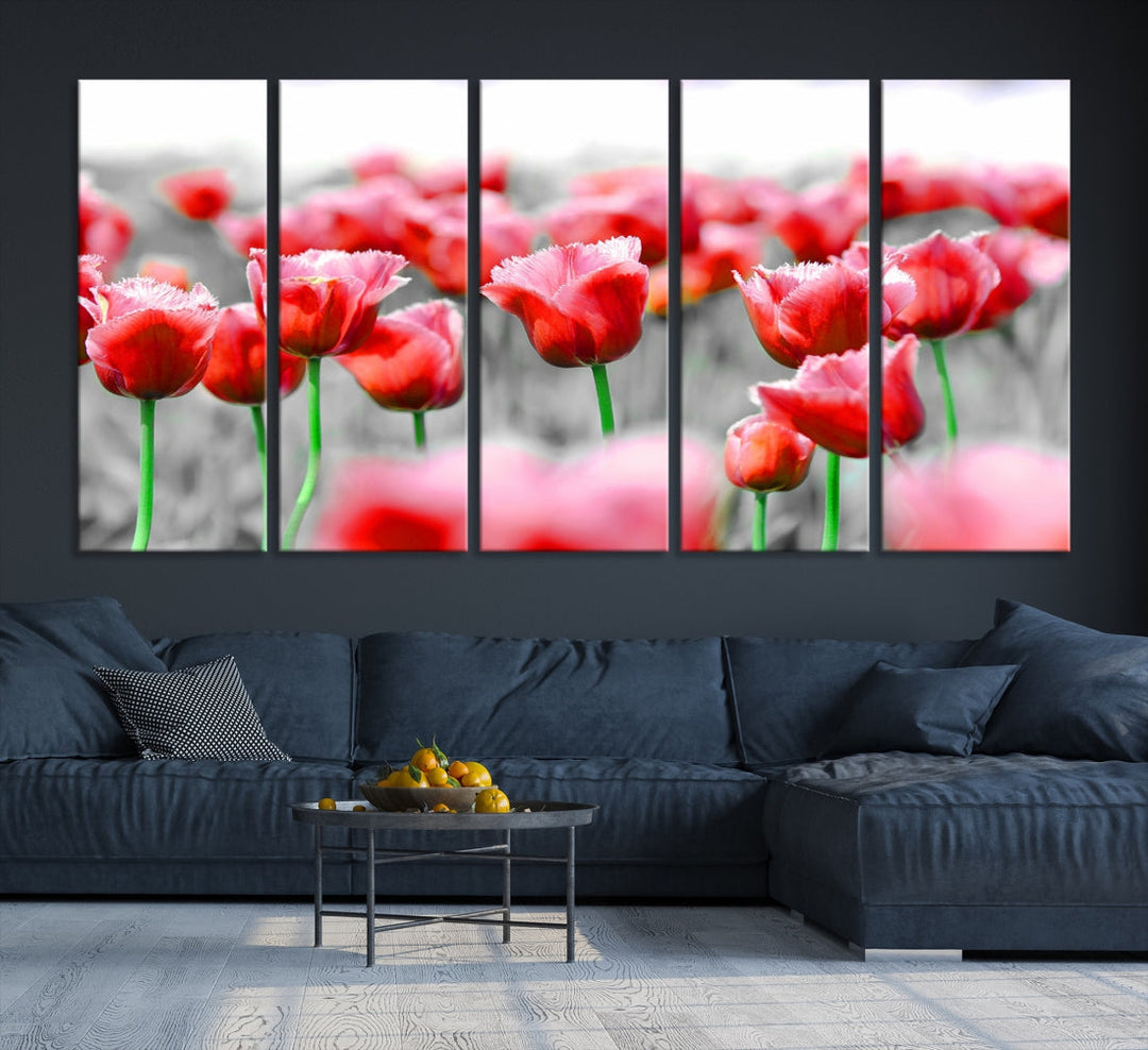 Red Tulip Flowers Canvas Wall Art Print Floral Canvas Art Tulips Print