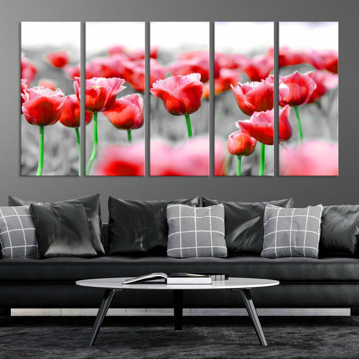 Red Tulip Flowers Canvas Wall Art Print Floral Canvas Art Tulips Print