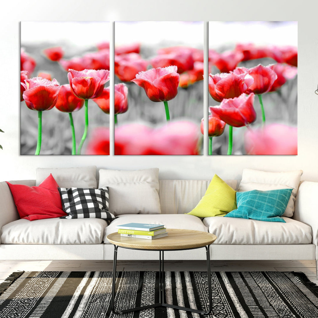 Red Tulip Flowers Canvas Wall Art Print Floral Canvas Art Tulips Print