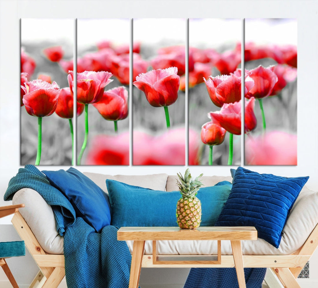 Red Tulip Flowers Canvas Wall Art Print Floral Canvas Art Tulips Print