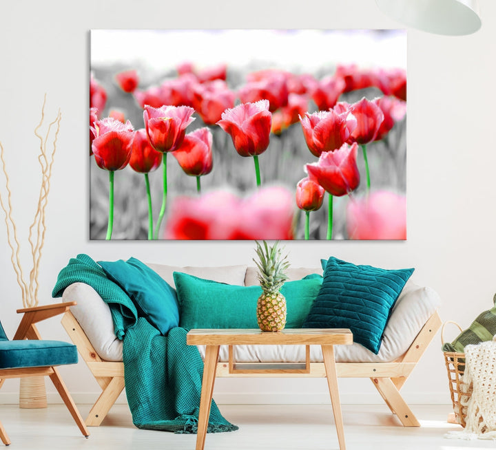 Red Tulip Flowers Canvas Wall Art Print Floral Canvas Art Tulips Print