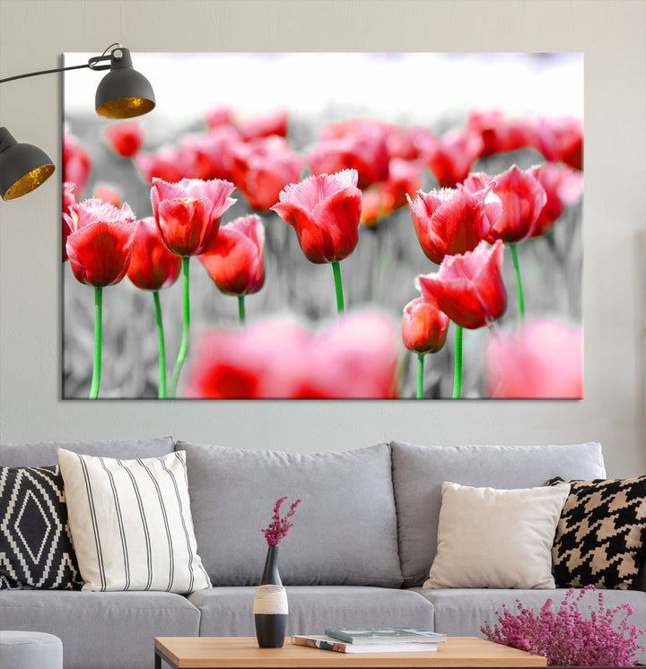 Red Tulip Flowers Canvas Wall Art Print Floral Canvas Art Tulips Print