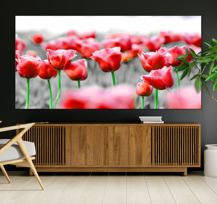 Red Tulip Flowers Canvas Wall Art Print Floral Canvas Art Tulips Print