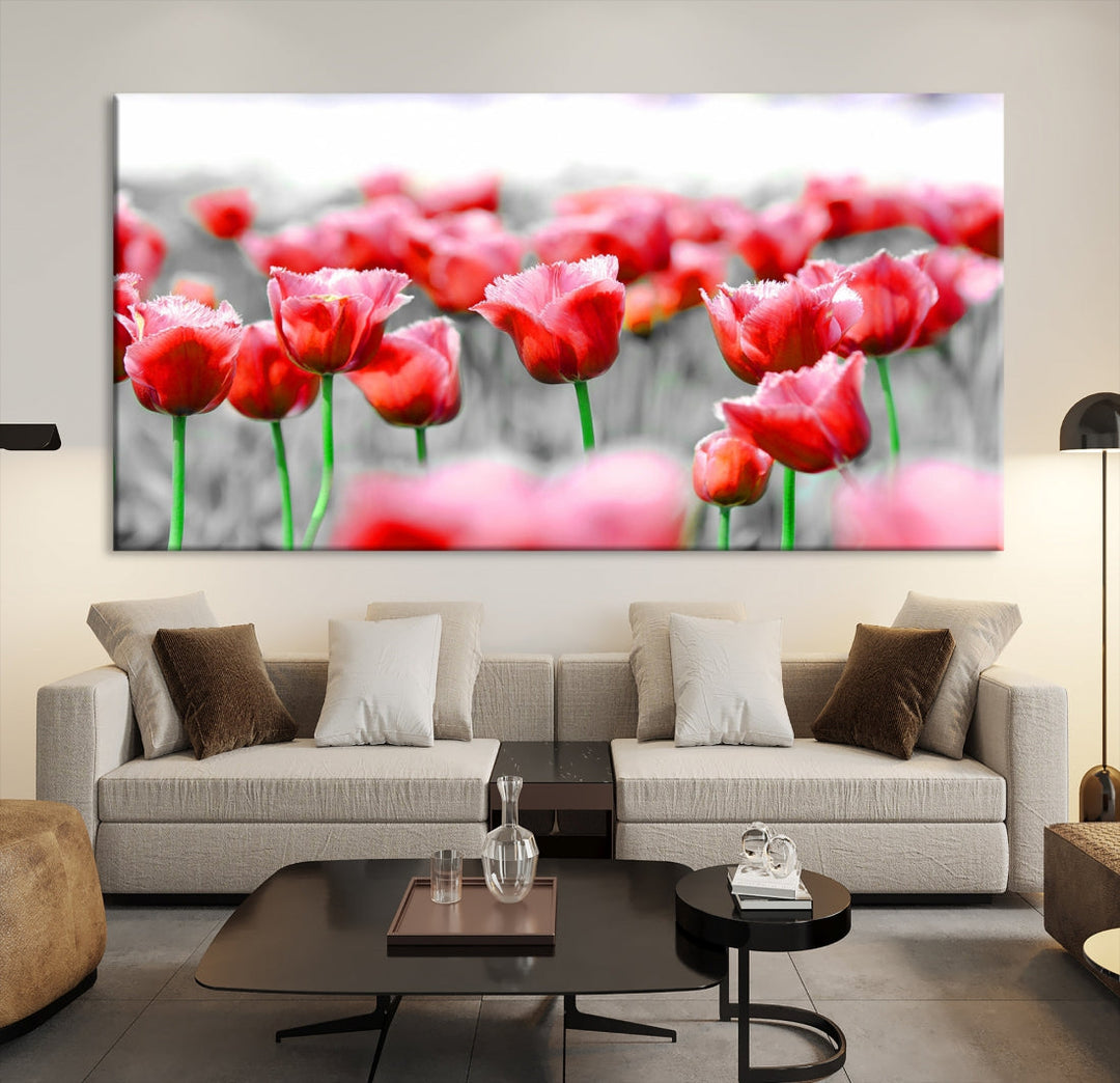 Red Tulip Flowers Canvas Wall Art Print Floral Canvas Art Tulips Print