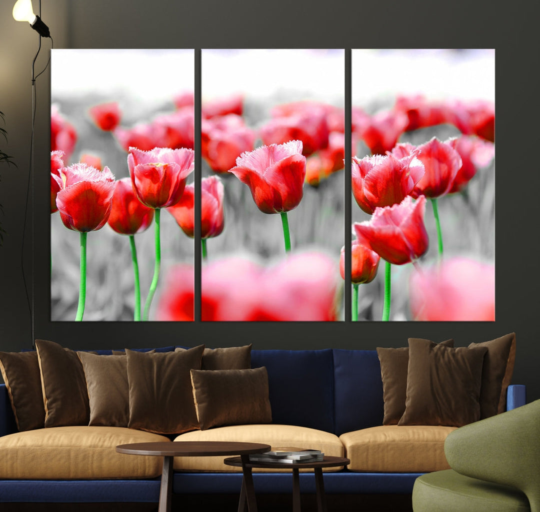 Red Tulip Flowers Canvas Wall Art Print Floral Canvas Art Tulips Print