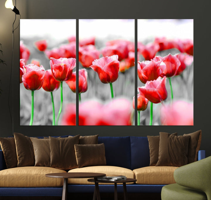 Red Tulip Flowers Canvas Wall Art Print Floral Canvas Art Tulips Print