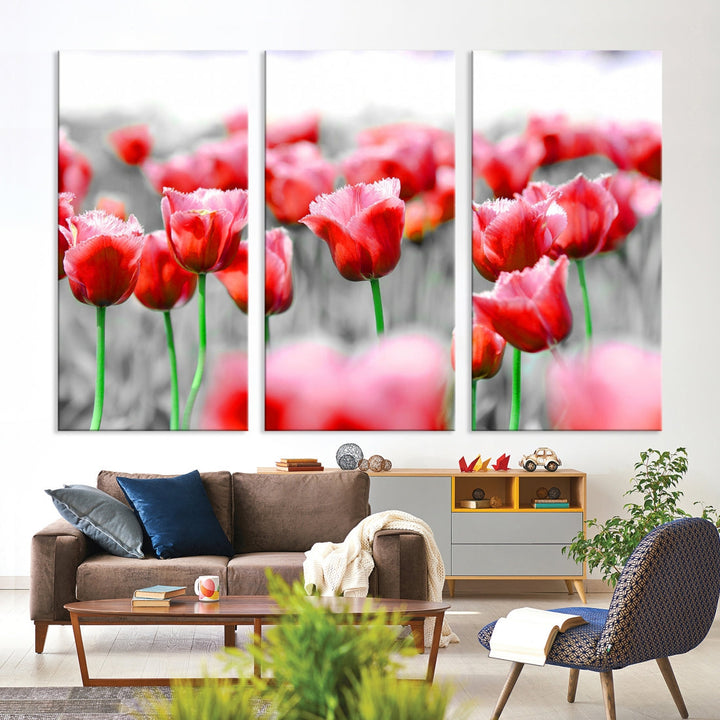 Red Tulip Flowers Canvas Wall Art Print Floral Canvas Art Tulips Print