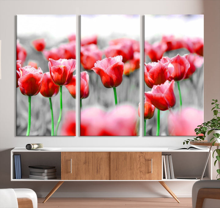 Red Tulip Flowers Canvas Wall Art Print Floral Canvas Art Tulips Print