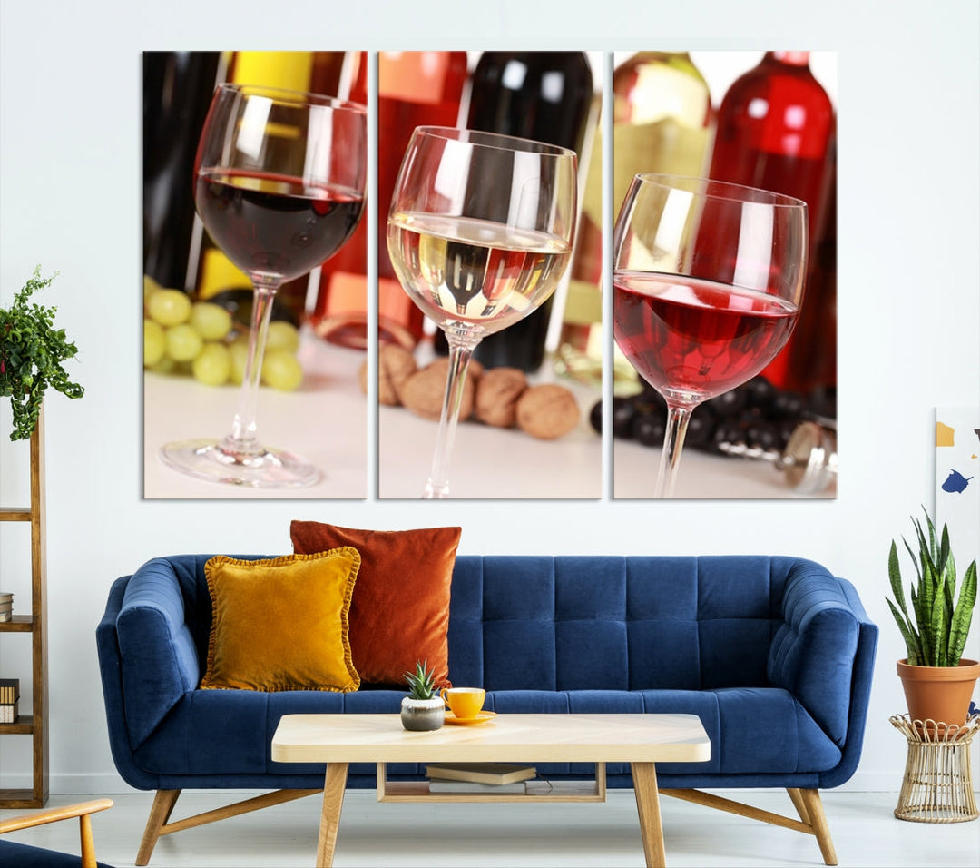 Red White and Rose Wine in Glass Winery Decor Wall Art Canvas Print