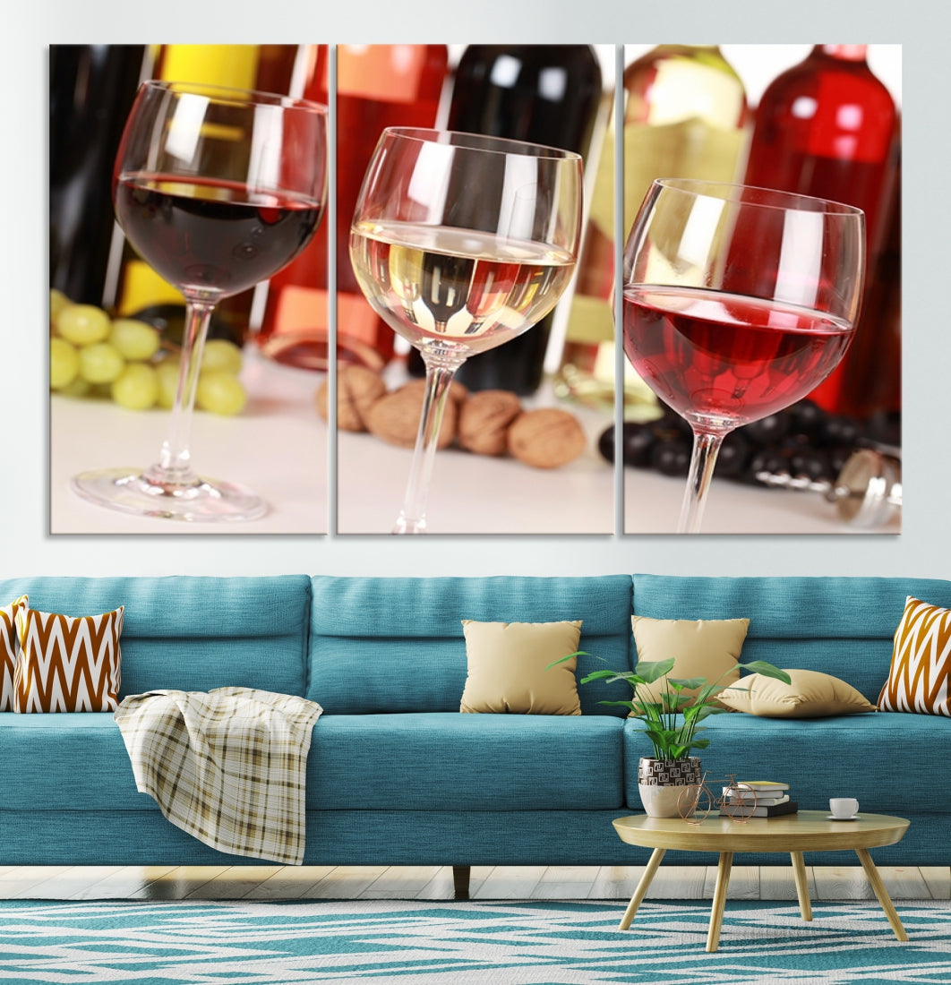 Red White and Rose Wine in Glass Winery Decor Wall Art Canvas Print